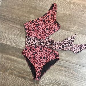 Beach Riot Carlie style one piece swim suit in pink leopard size small